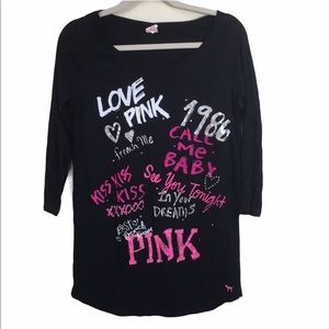 PINK Black Graphic Sleep Shirt Sz S